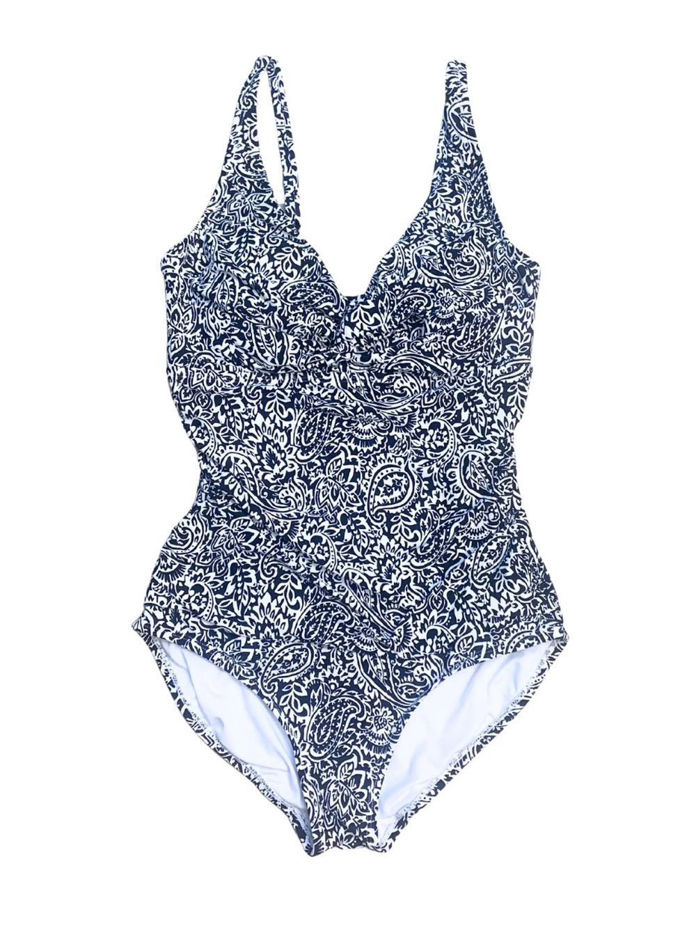 Land’s End SlenderSuit Black White Floral Paisley Print One-Piece Swimsuit Luxe